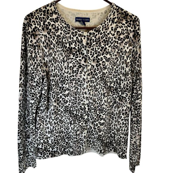 Karen Scott Size Med Cheetah Animal Print Button‎ Cardigan Sweater Office Career - Picture 1 of 9